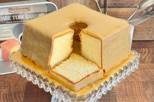 Mile High Cream Cheese Pound Cake with Gooey Caramel