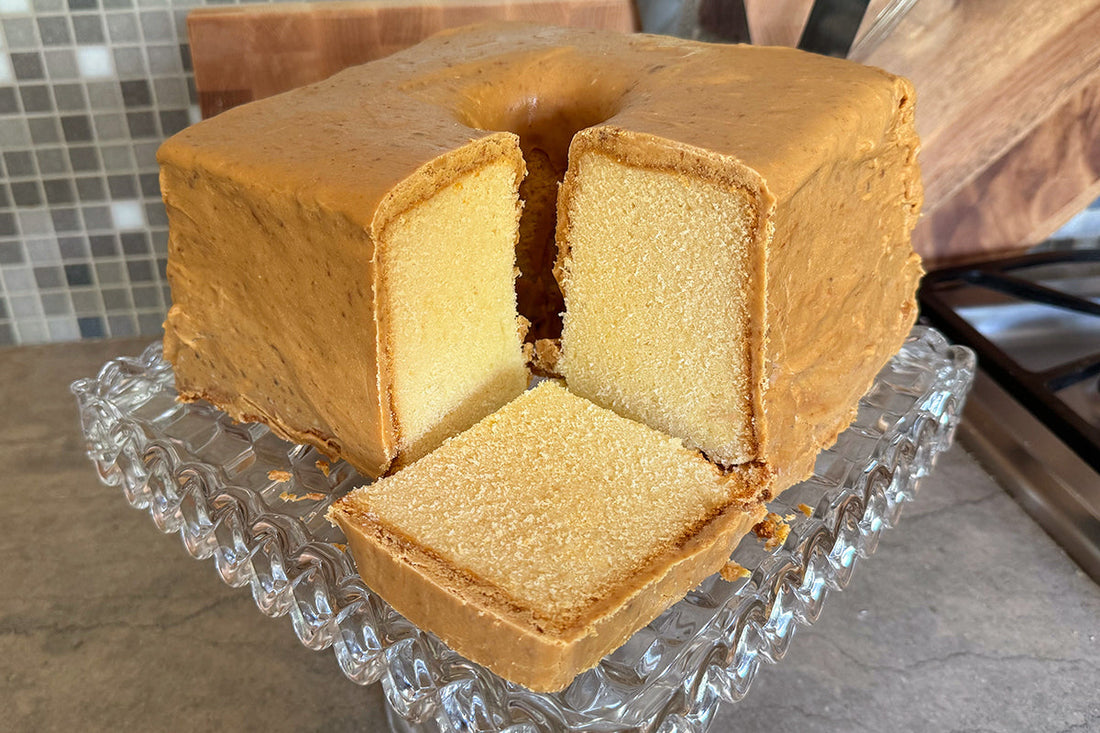 Mile High Pound Cake with Firm Caramel