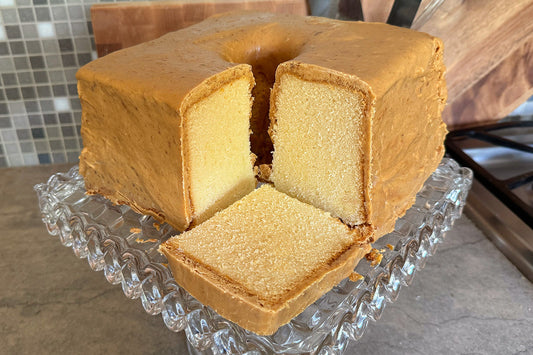 Mile High Pound Cake with Firm Caramel