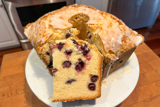 Mile High Blueberry Pound Cake with Lemon Glaze